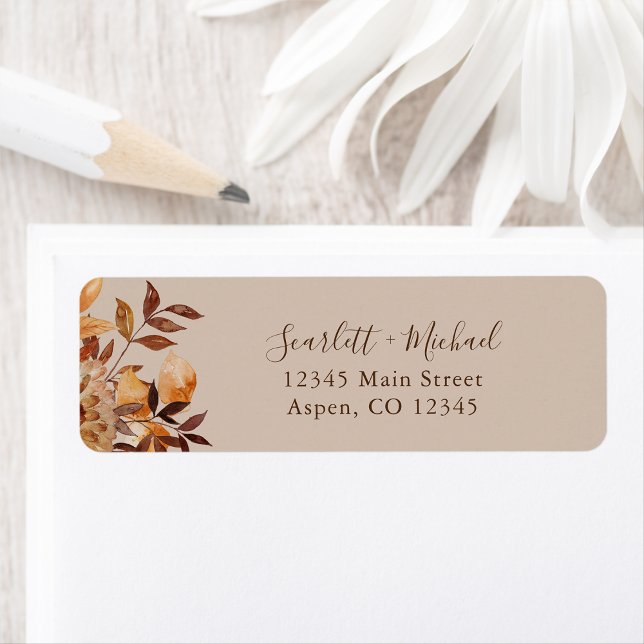 Rustic Fall Wedding Return Address Label (Rustic Fall Floral Wedding Return Address Label by Painted Paperie
)