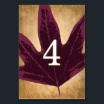 Rustic Fall Wedding Theme | Table Card Numbers<br><div class="desc">Here are custom table card numbers that you can personalise for your rustic fall wedding theme... Each card is designed with a unique hand painted autumn leaf atop of an old, worn out parchment paper texture. Many table numbers with different autumn coloured leaves are available in this rustic fall themed...</div>