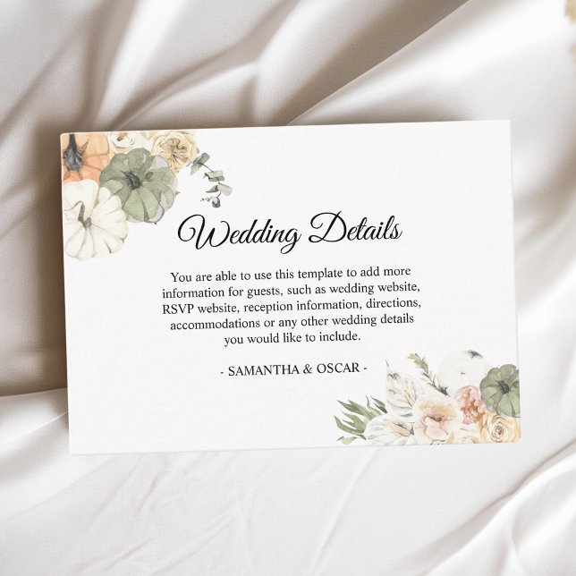 Rustic Fall Wedding Watercolor Pumpkin  Enclosure Card (Creator Uploaded)