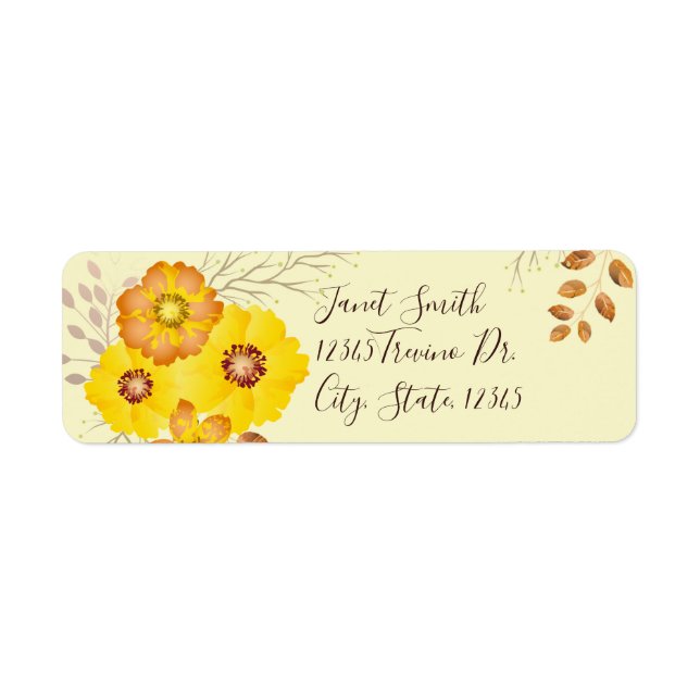 Rustic Fall Wedding Yellow Wild Roses Return Address Label (Front)