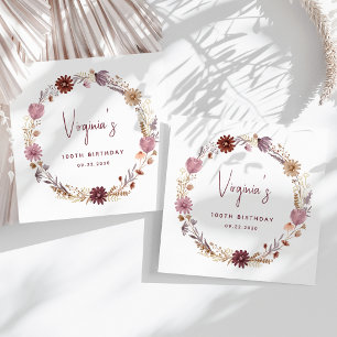 Rustic Fall WIldflower Floral 100th Birthday Napkin