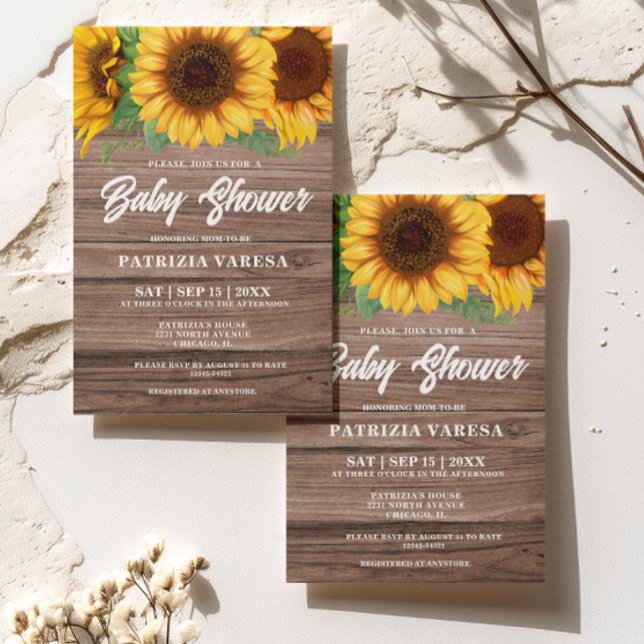 Rustic Fall Wooden Sunflower Baby Shower Invitation (Creator Uploaded)