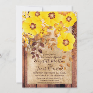 Rustic Fall Yellow Wild Roses Virtual Wedding Invitation