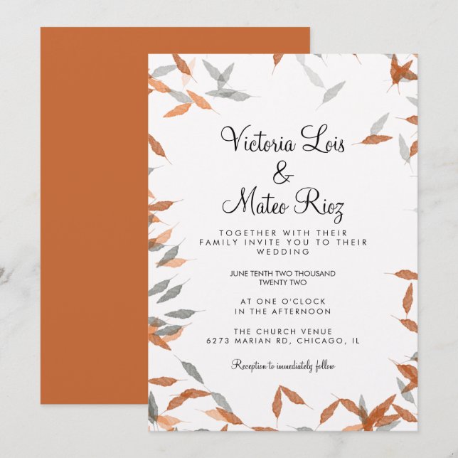 Rustic Falling Leaf Pampas Floating Wedding  Invitation (Front/Back)