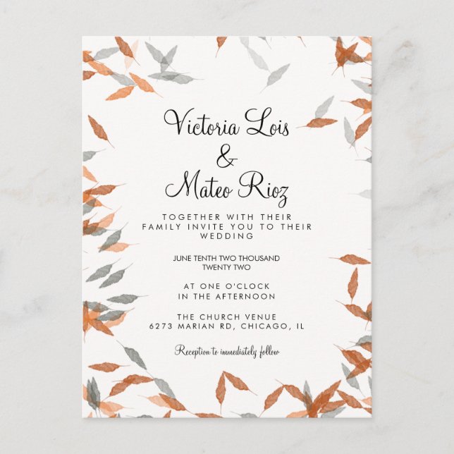 Rustic Falling Leaf Pampas Floating Wedding   Postcard (Front)