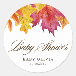 Rustic Falling Leaves Autumn Baby Shower Classic Round Sticker