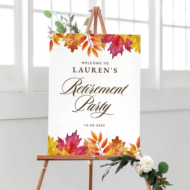 Rustic Falling Leaves Autumn Retirement Party Poster (Creator Uploaded)