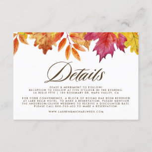 Rustic Falling Leaves Autumn Wedding Details Enclosure Card
