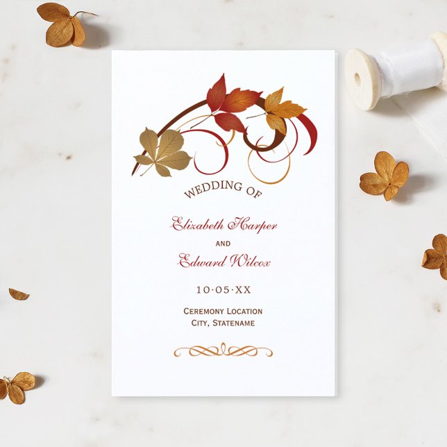 Rustic Falling Leaves Fall Wedding Programs (Creator Uploaded)