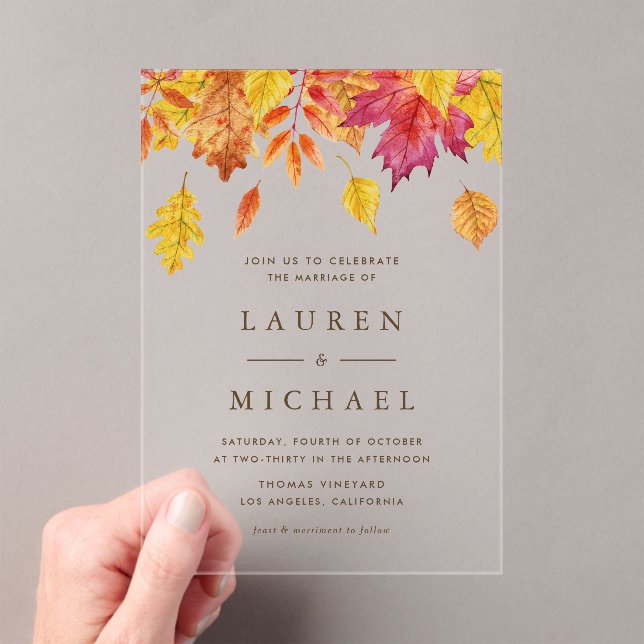 Rustic Falling Leaves Garland Autumn Wedding Acrylic Invitations (Insitu (Handheld))