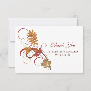 Rustic Falling Leaves Wedding Monogram Thank You Card