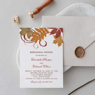 Rustic Falling Leaves Wedding Rehearsal Dinner Invitation