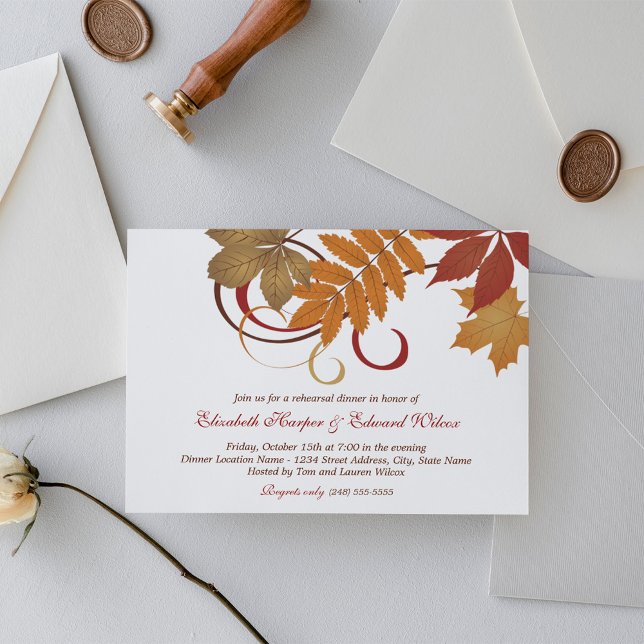 Rustic Falling Leaves Wedding Rehearsal Dinner Invitation (Creator Uploaded)