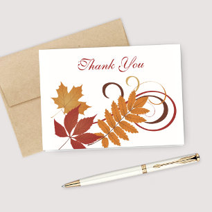 Rustic Falling Leaves Wedding Script Thank You Card
