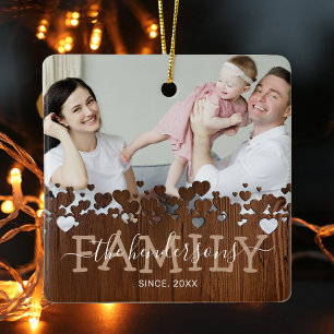Rustic Family 2 Photo Christmas Ceramic Ornament