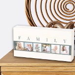 Rustic FAMILY 6 Picture Grid Natural Off White Wooden Box Sign<br><div class="desc">Distressed wooden box sign personalised with your family photos. The photo template is set up for you to add 6 of your favourite pictures, which are displayed in square format in a simple, strip style, photo collage. Above your pictures, the word "FAMILY" is lettered in modern typography. This smart and...</div>