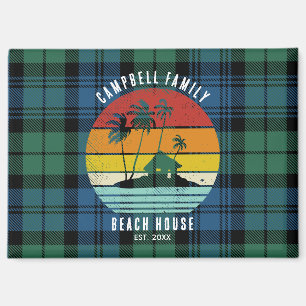 Rustic Family Beach House Palm Trees Custom Tartan Magnet