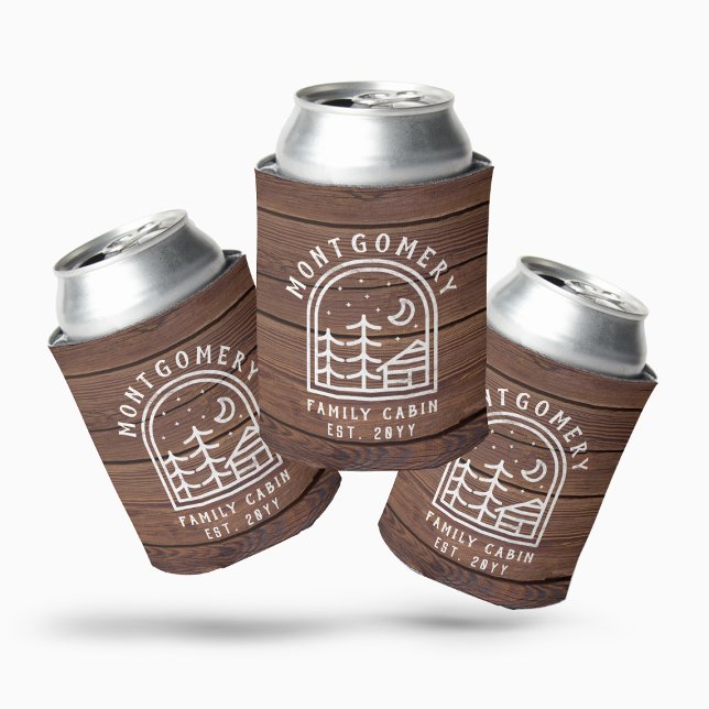 Rustic Family Cabin Dark Wood Personalised Can Cooler (Creator Uploaded)