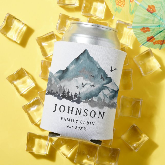 Rustic Family Cabin Mountain Pine Tree Forest Can Cooler (In Situ Summer)