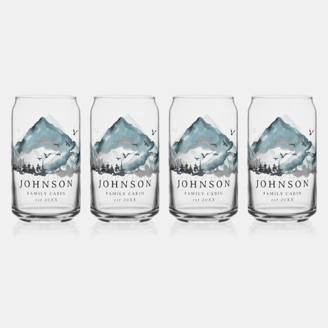 Rustic Family Cabin Mountain Pine Tree Forest Can Glass (Back)