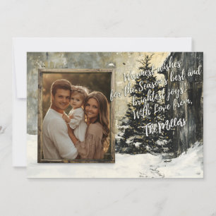 Rustic Family Christmas Card with Snowy Tree 
