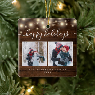 Rustic Family Christmas Photo Ceramic Ornament