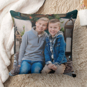 Rustic Family Holiday Photo Two Sided Cushion