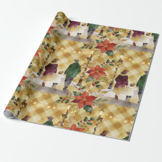 Rustic Family Holiday Plaid Gold Watercolor TMF26 Wrapping Paper