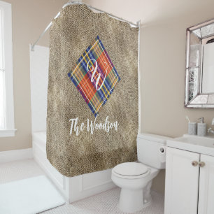 Rustic Family Initial & Name, Monogrammed Burlap Shower Curtain