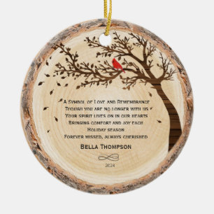 Rustic Family Memorial Photo Tree Red Cardinal Ceramic Ornament