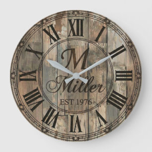 Rustic Family Monogram Wall Clock Wood-Look