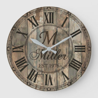 Rustic Family Monogram Wall Clock | Wood-Look 