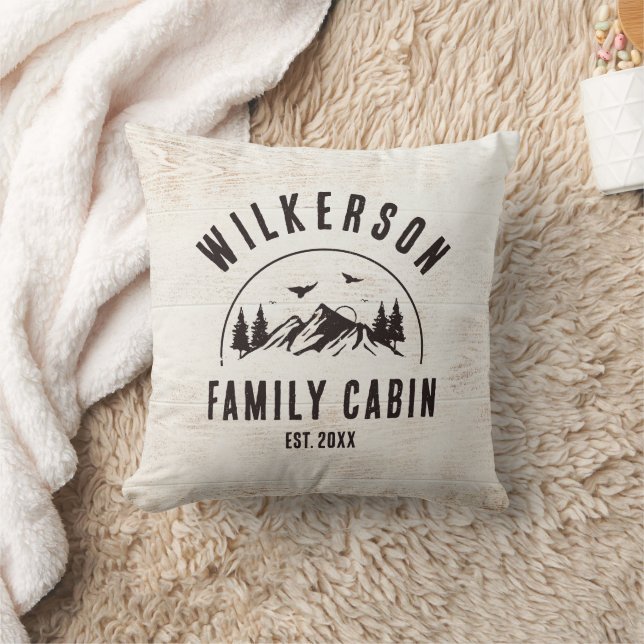 Rustic Family Name Cabin Cottage Lodge Retro Cushion (Blanket)