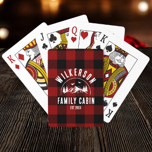 Rustic Family Name Cabin Cottage Retro Red Plaid Playing Cards