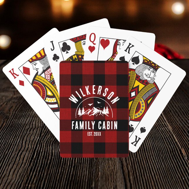 Rustic Family Name Cabin Cottage Retro Red Plaid Playing Cards (Creator Uploaded)