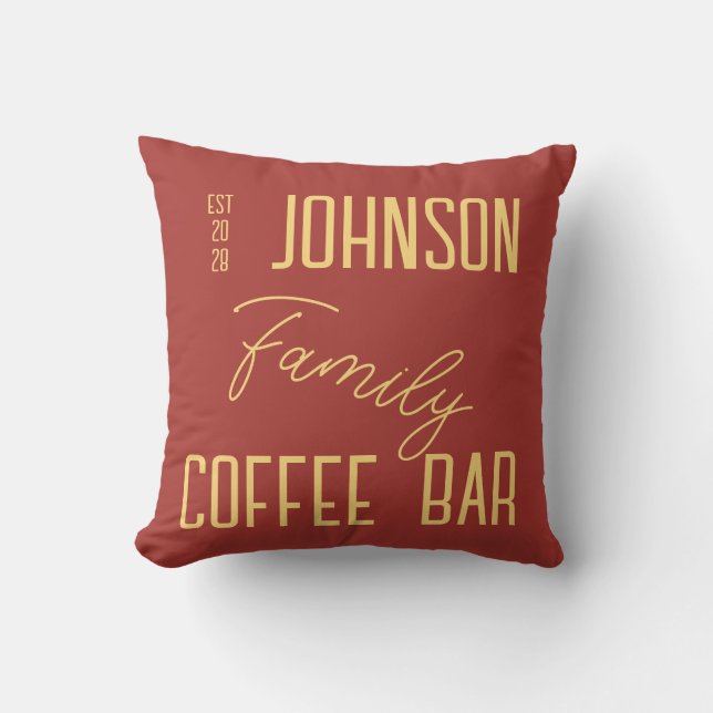 Rustic Family Name Kitchen Coffee Cushion (Front)