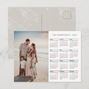 Rustic Family Photo 2027 Calendar 12 Month Holiday Postcard