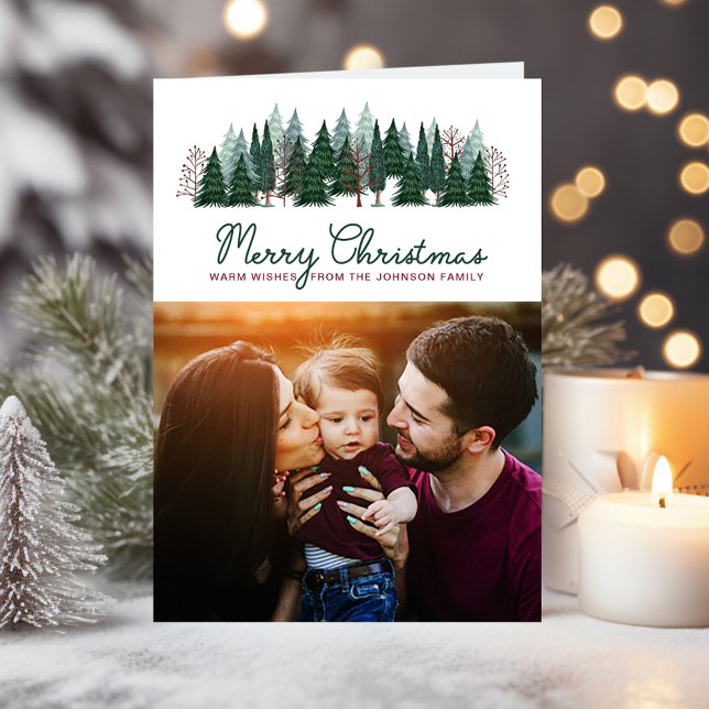 Rustic Family Photo Christmas Pine Tree  Holiday Card (Rustic Family Photo Christmas Pine Tree Holiday Card)