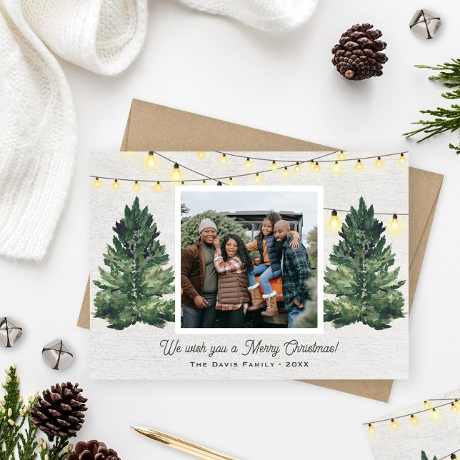 Rustic Family Photo Christmas Tree Farm Wood Holiday Card (Creator Uploaded)