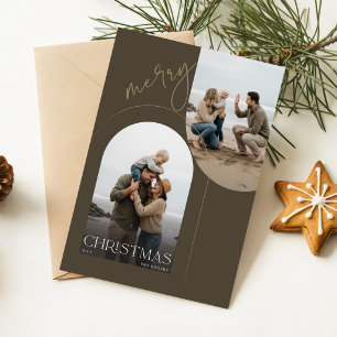 Rustic Family Photo Collage Merry Christmas Holiday Postcard