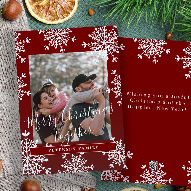 Rustic family photo Merry Christmas together red Holiday Card (Creator Uploaded)