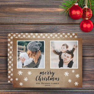 Rustic Family Photo Snowflake Merry Christmas  Holiday Card