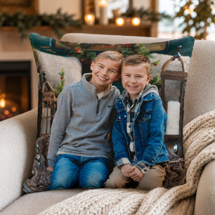 Rustic Family Photo Two Sided Christmas Cushion