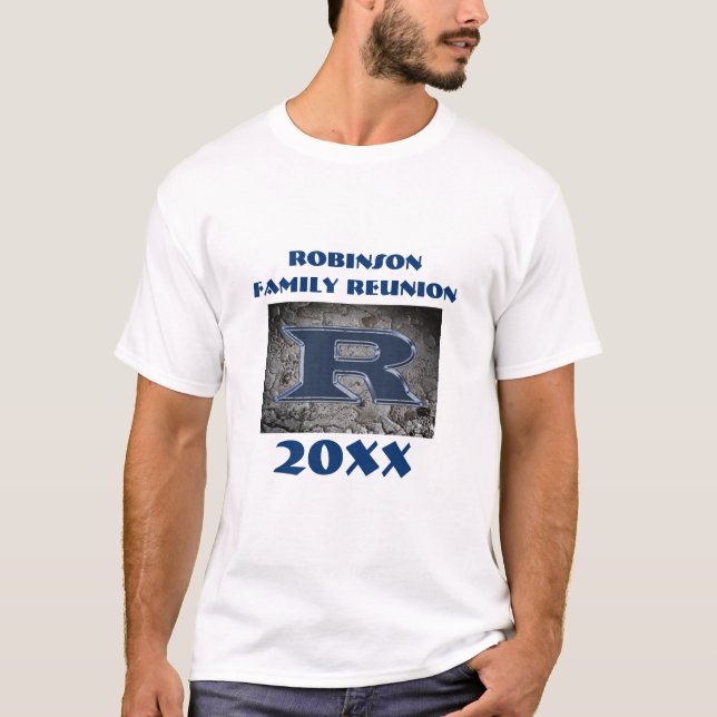 Rustic Family Reunion Blue Letter R Monogram T-Shirt (Front)