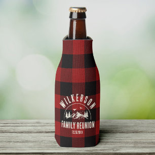 Rustic Family Reunion Cabin Lake House Red Plaid Bottle Cooler