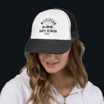 Rustic Family Reunion Cabin Retro Cool Trucker Hat<br><div class="desc">Rustic custom modern family reunion trucker hat with a trendy forest mountain range design with pine trees,  woods,  and birds surrounded by your custom family name,  a personalizable name of your celebration,  as well as the date of the gathering.</div>