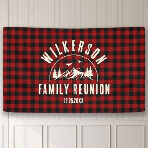 Rustic Family Reunion Cabin Retro Red Plaid Banner