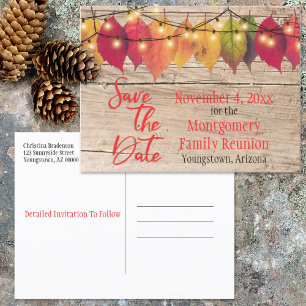 Rustic Family Reunion Save The Date Autumn Leaves Announcement Postcard