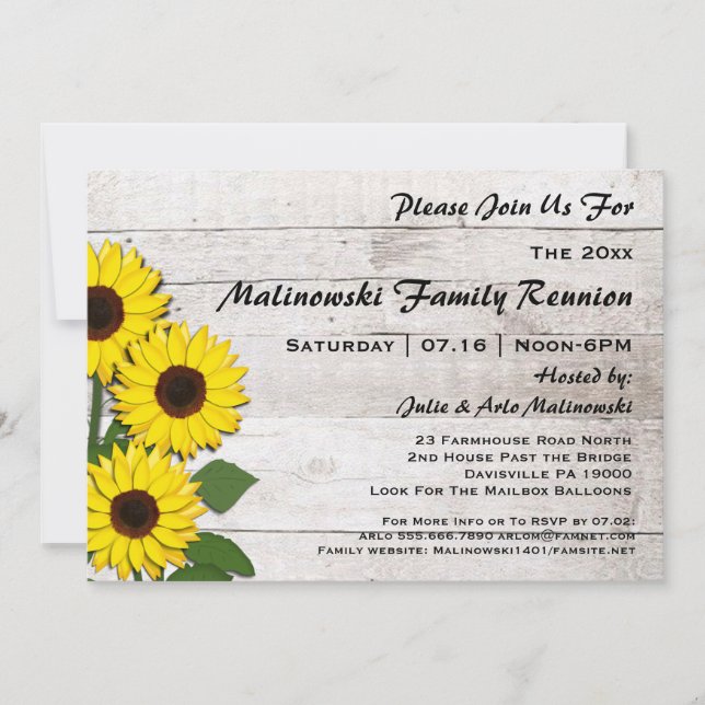 Rustic Family Reunion Sunflowers Invitations (Front)