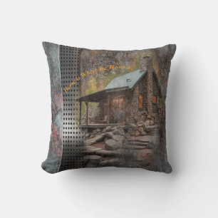 Rustic Family Stone Cabin Cushion